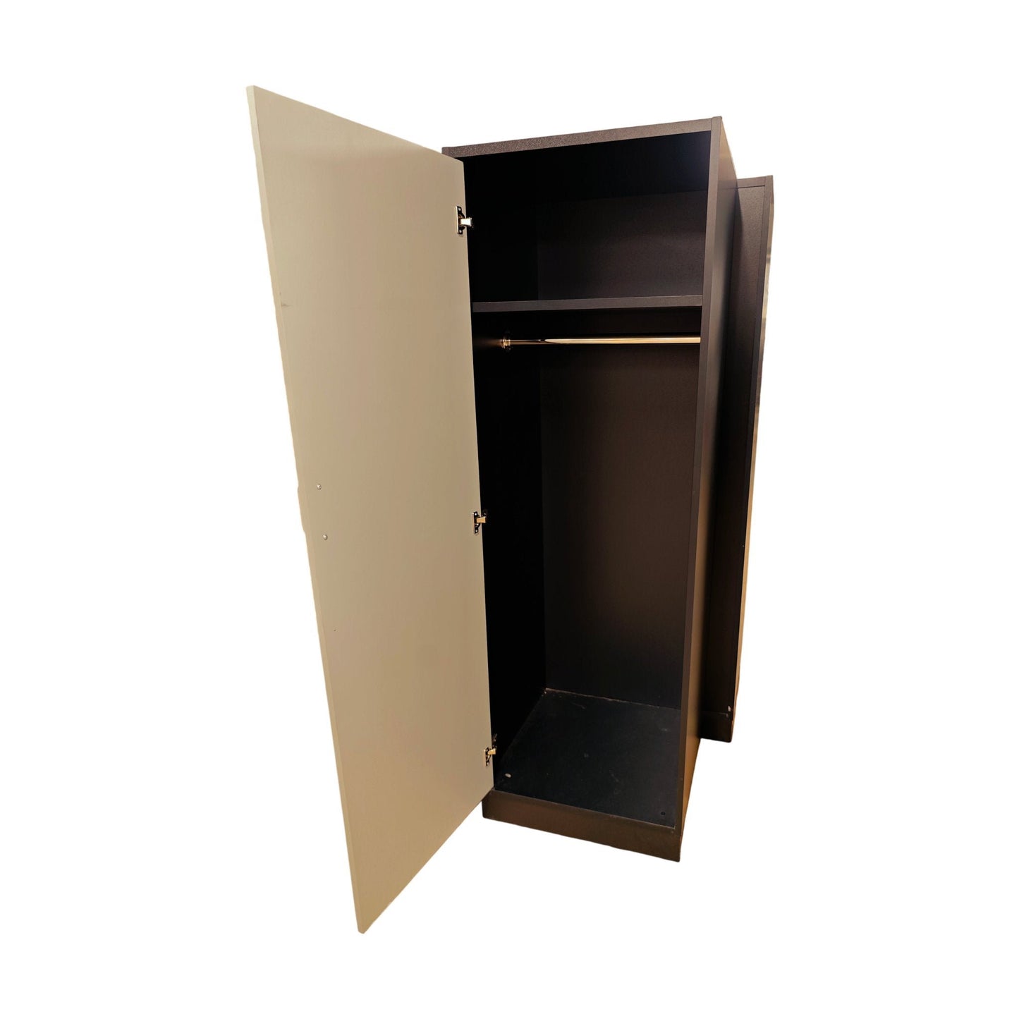 Høyt skap fra Svenheim, svart med grå dør