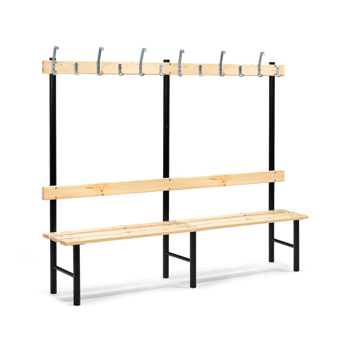 Sittebenk STADIUM, klarlakkert furu med 12 kroker