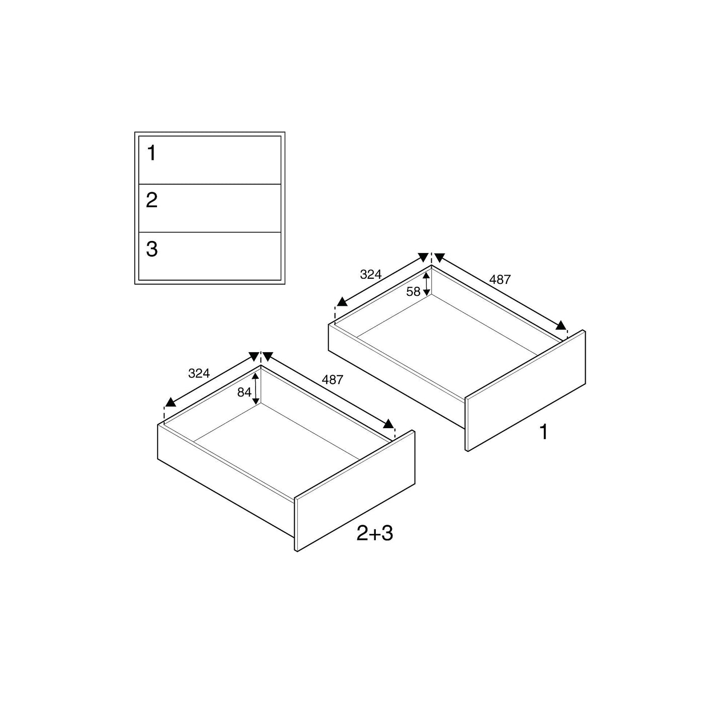 Helt nytt | Skuffeseksjon QBUS, låsbar, 3 skuffer m/håndtak, eik