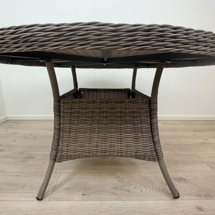 (Ø120cm) rundt hagebord i rotting med glassplate