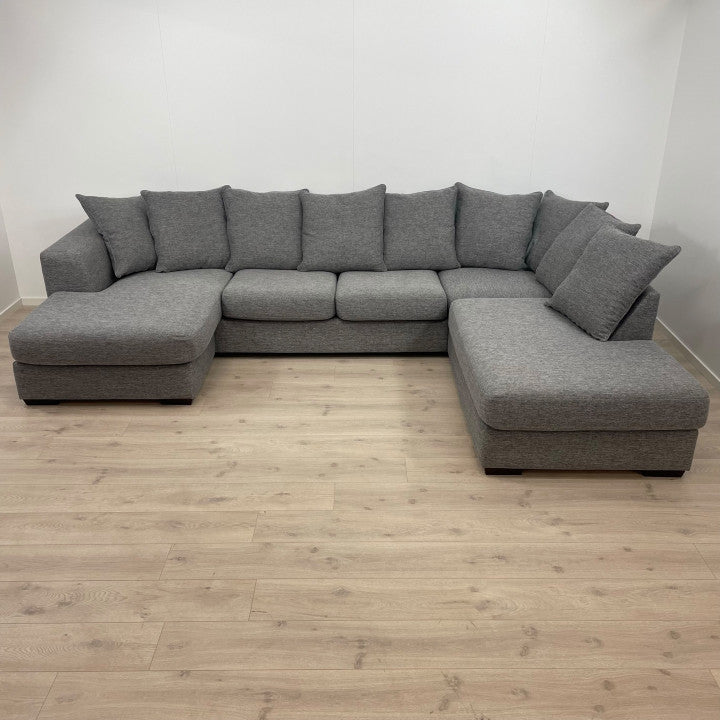Nyrenset | Stor grå u-sofa med sjeselong