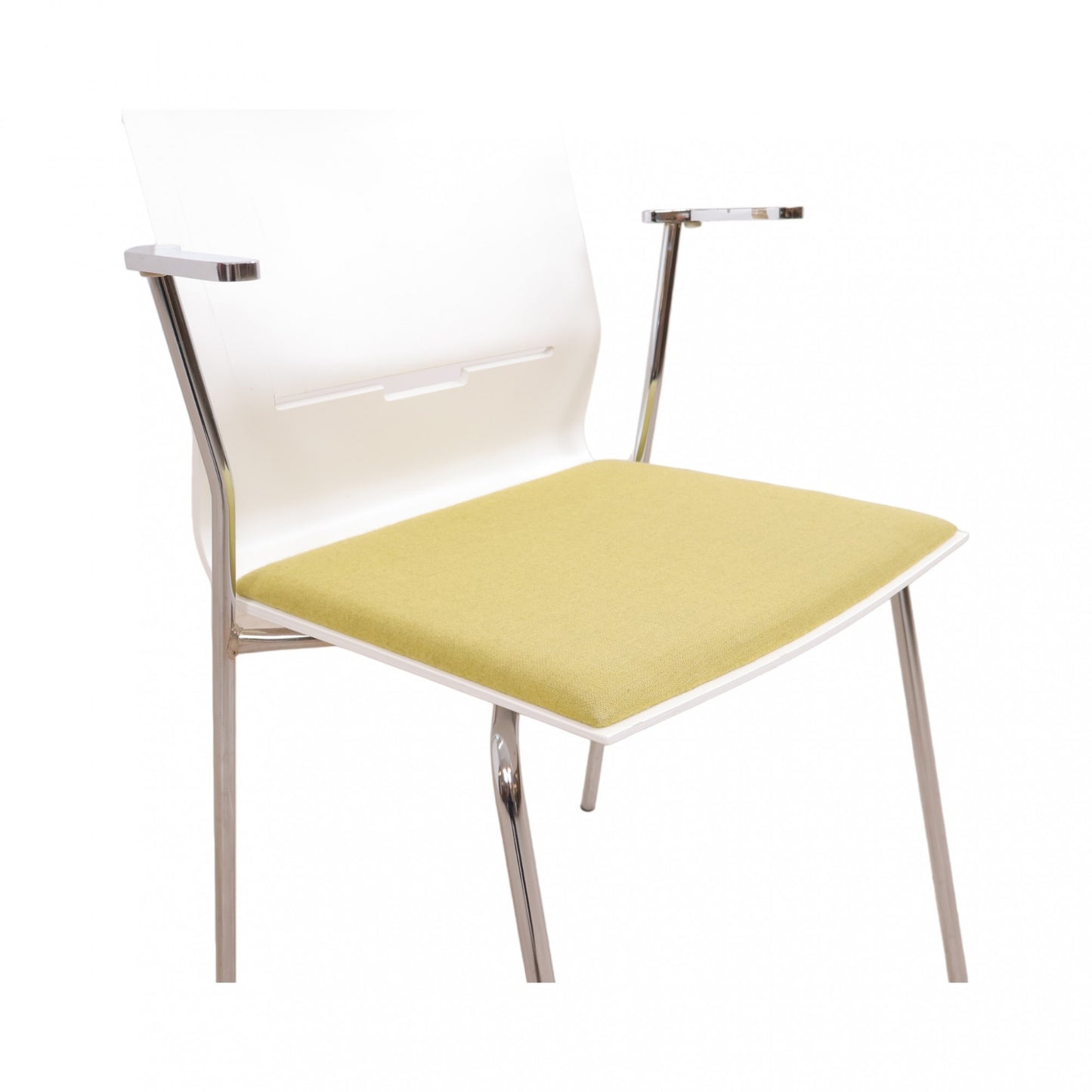 Nyrenset | Hvit møteromsstol med grønt sete og stålben