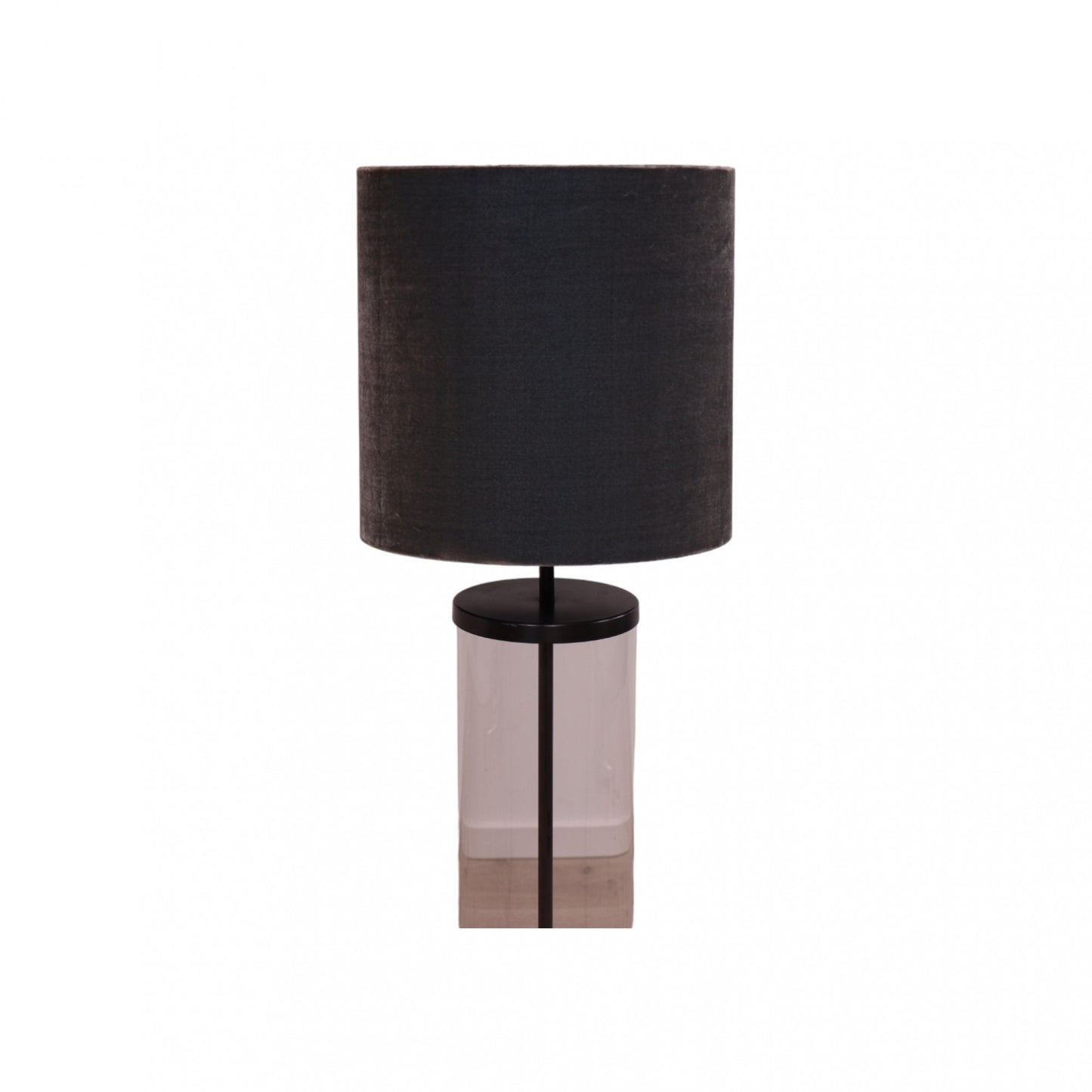 Stilig designet lampe med grå lampeskjerm