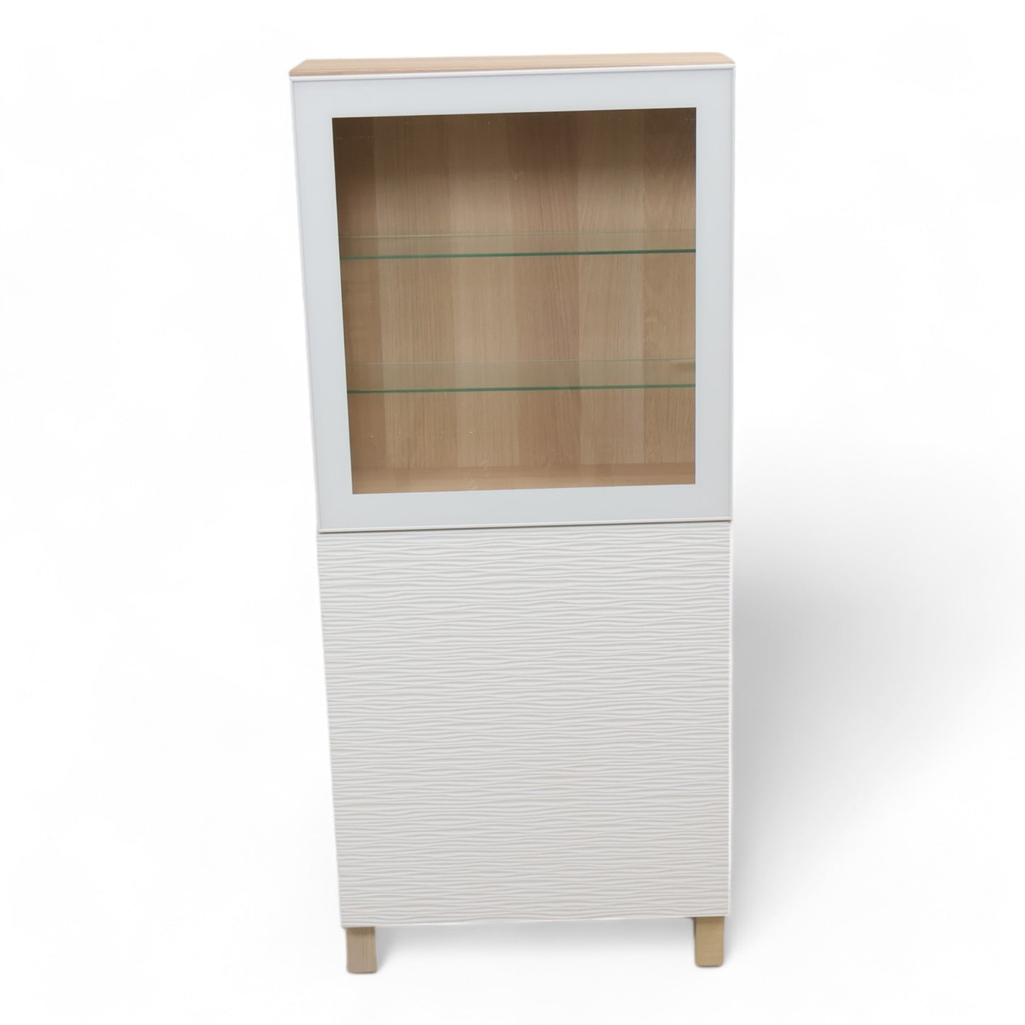 Nyrenset | BESTÅ-kombinasjon m/oppbevaring + glassdører - bleket eik / Glassviken dør