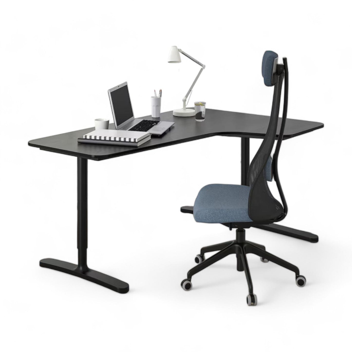 Kvalitetssikret | IKEA Bekant manuelt justerbart skrivebord med høyresving i sort