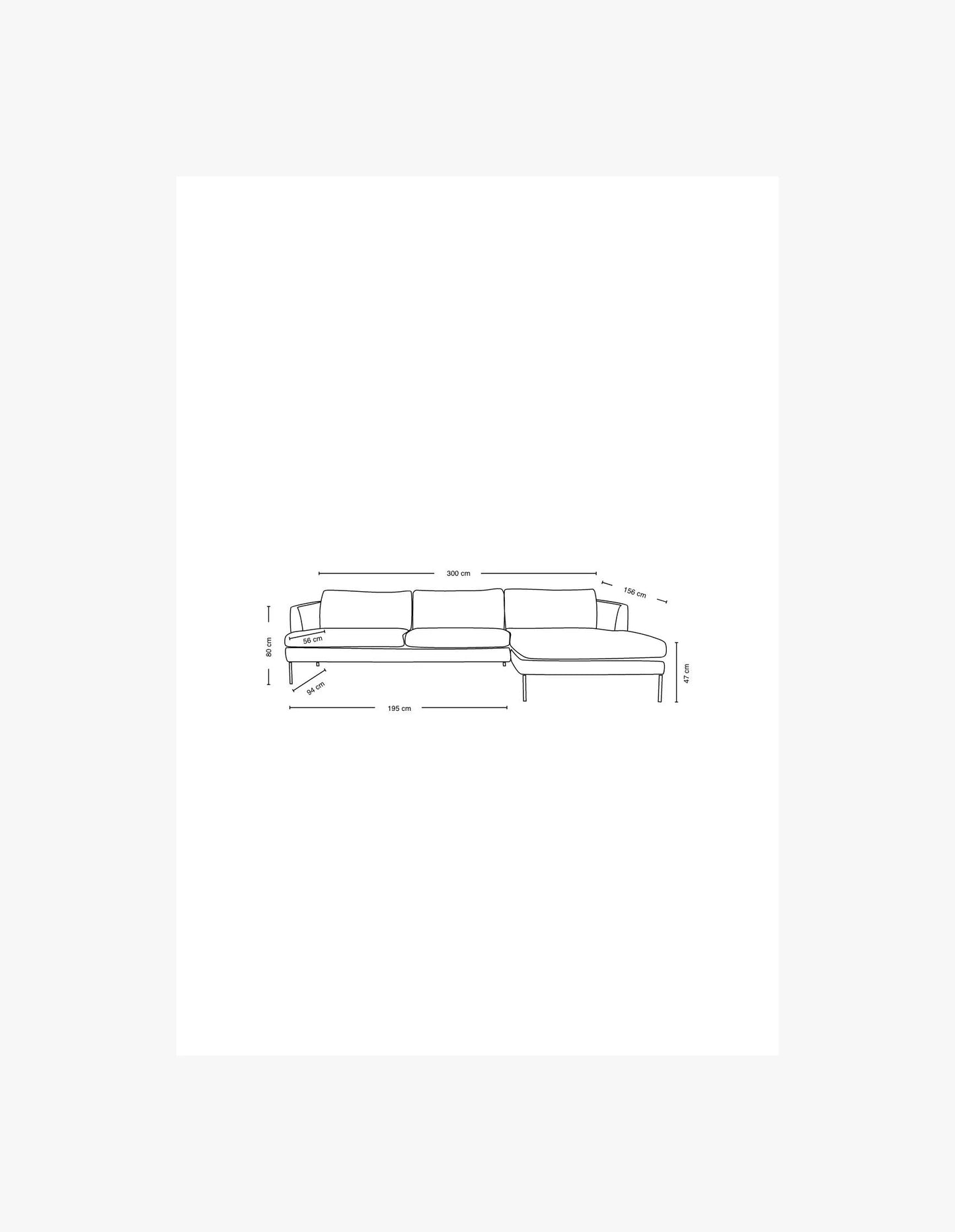 Ava sofa fra Kid sjeselong venstre beige - 300x156x80 cm