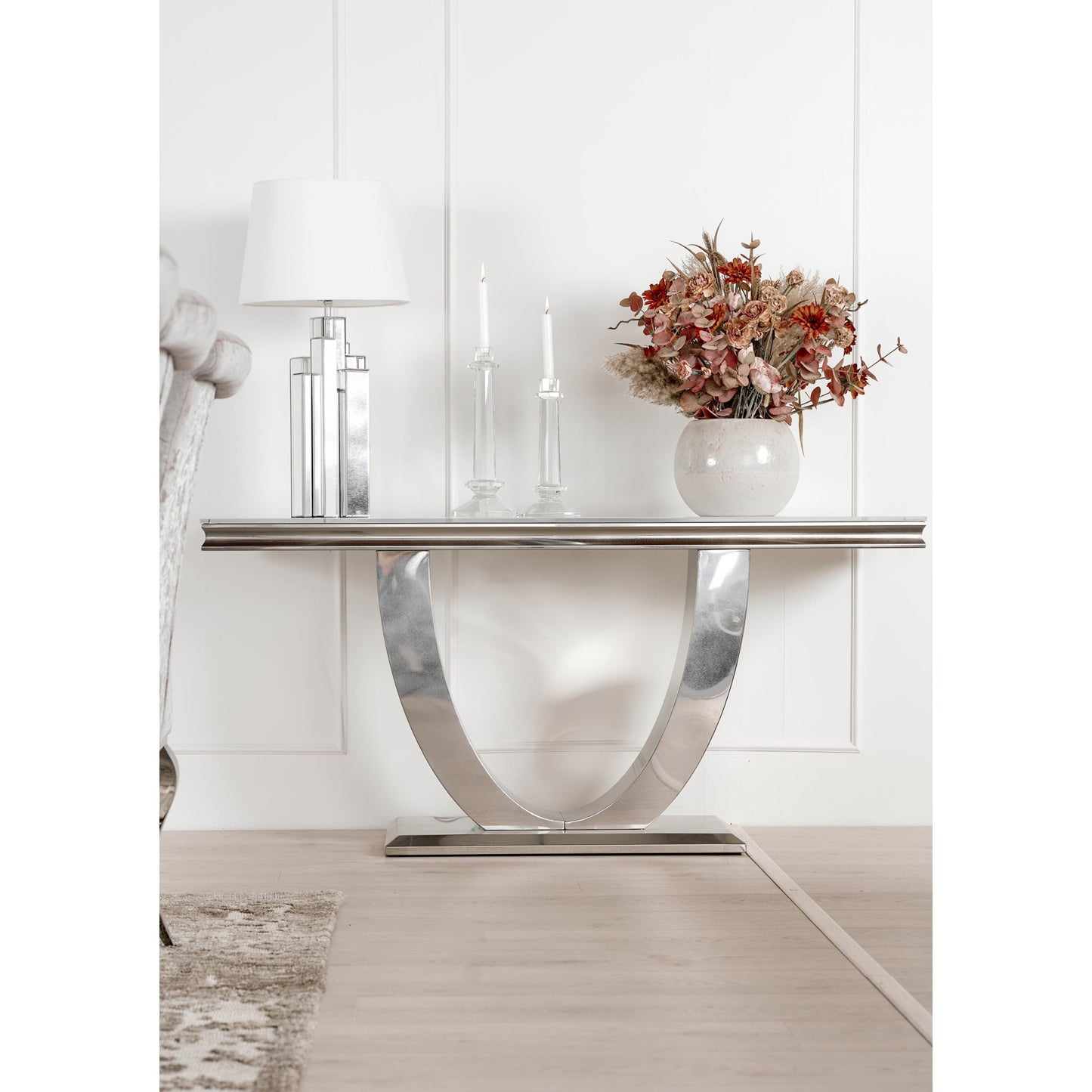 Firenze Konsollbord fra A-Møbler, 160x40 cm, hvitt glass