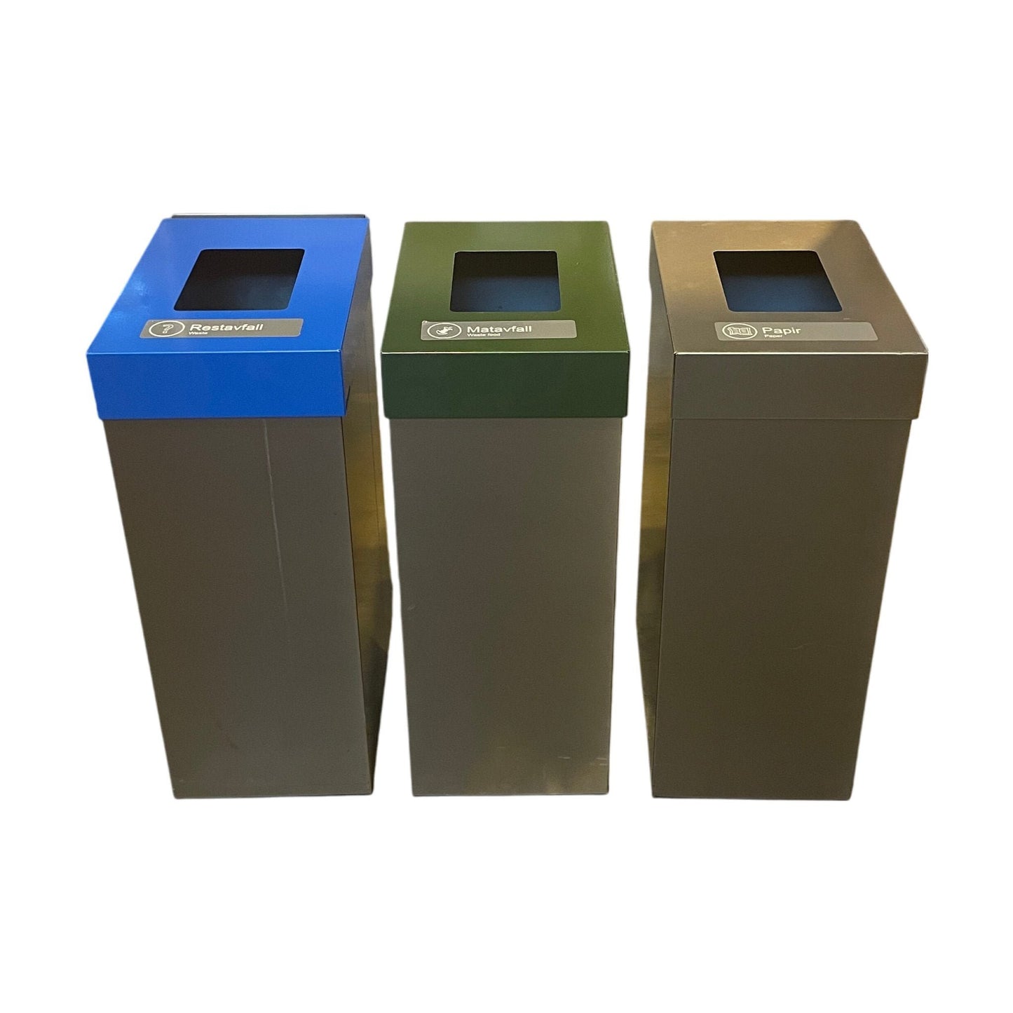 Sett med 3 stk avfallsbøtter med lukeåpning, 43x32x79 cm