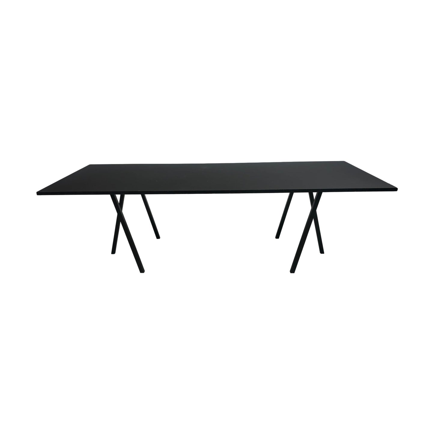 Down møtebord, svart treflate m/ sorte metallben, 250cm