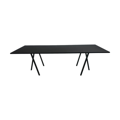 Down møtebord, svart treflate m/ sorte metallben, 250cm
