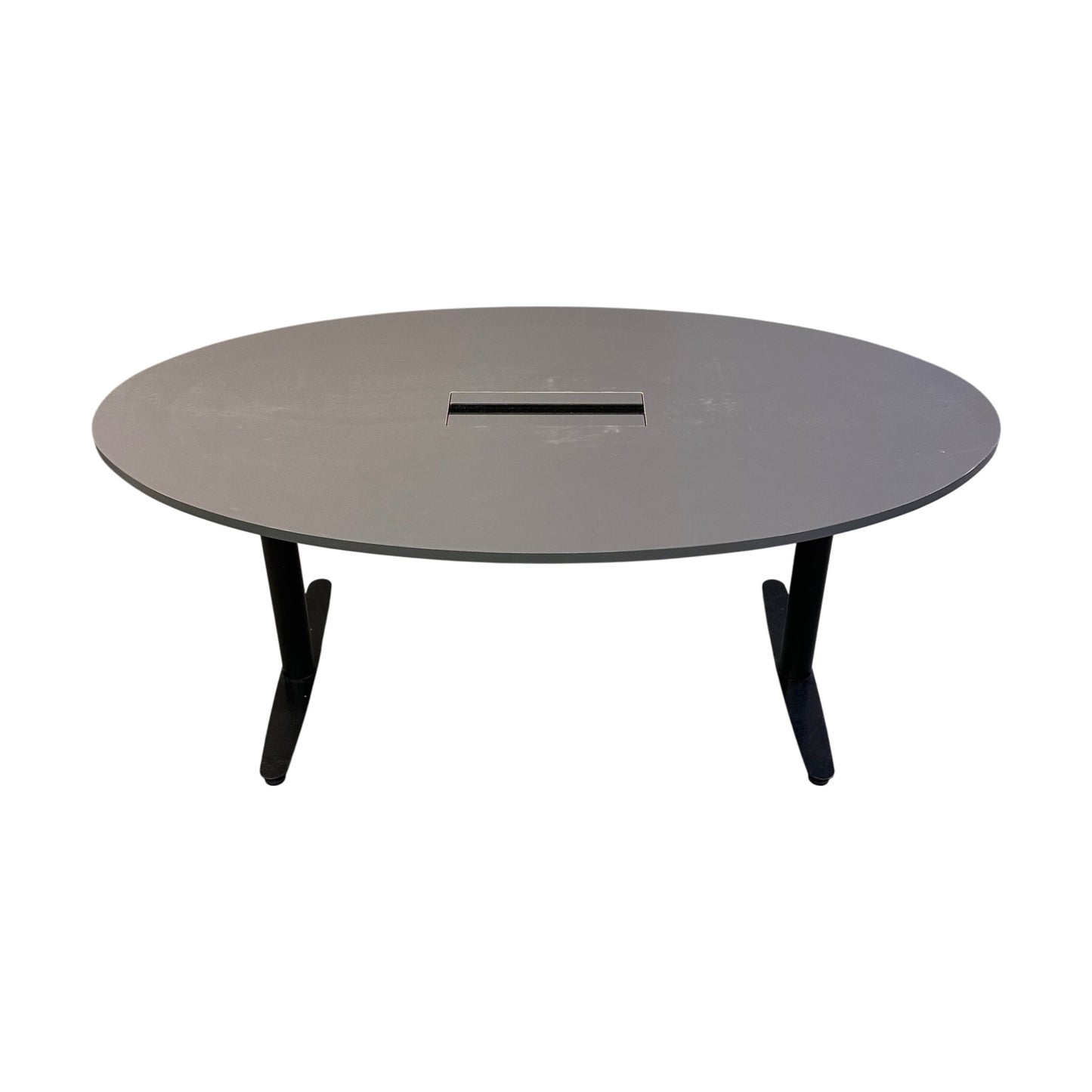 Ovalt møtebord i grå, 180x100 cm