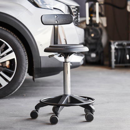 Arbeidskrakk DIEGO med hjul, H540–730 mm, svart kunstskinn