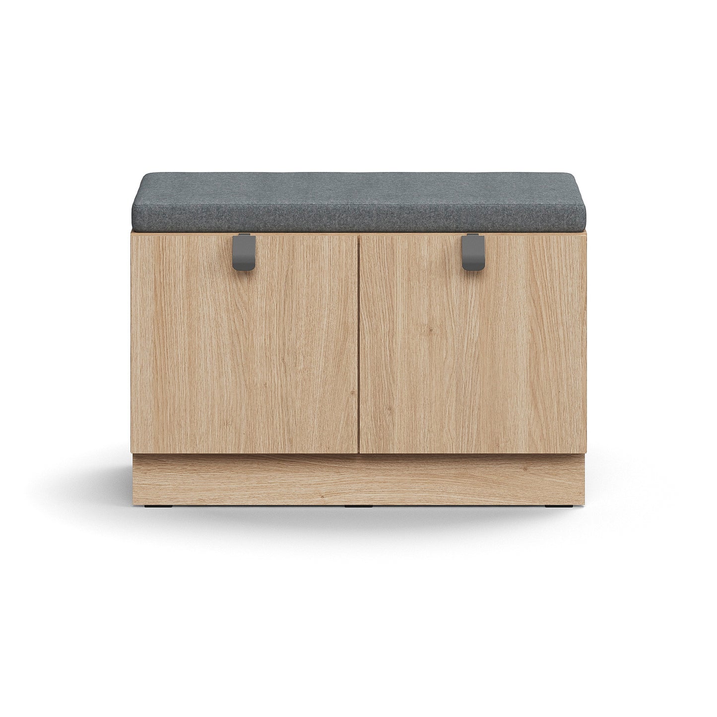 Oppbevaringsbenk QBUS, grå pute, 2 skuffer, eik