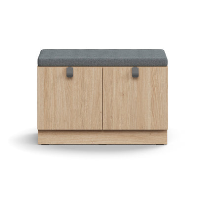 Oppbevaringsbenk QBUS, grå pute, 2 skuffer, eik