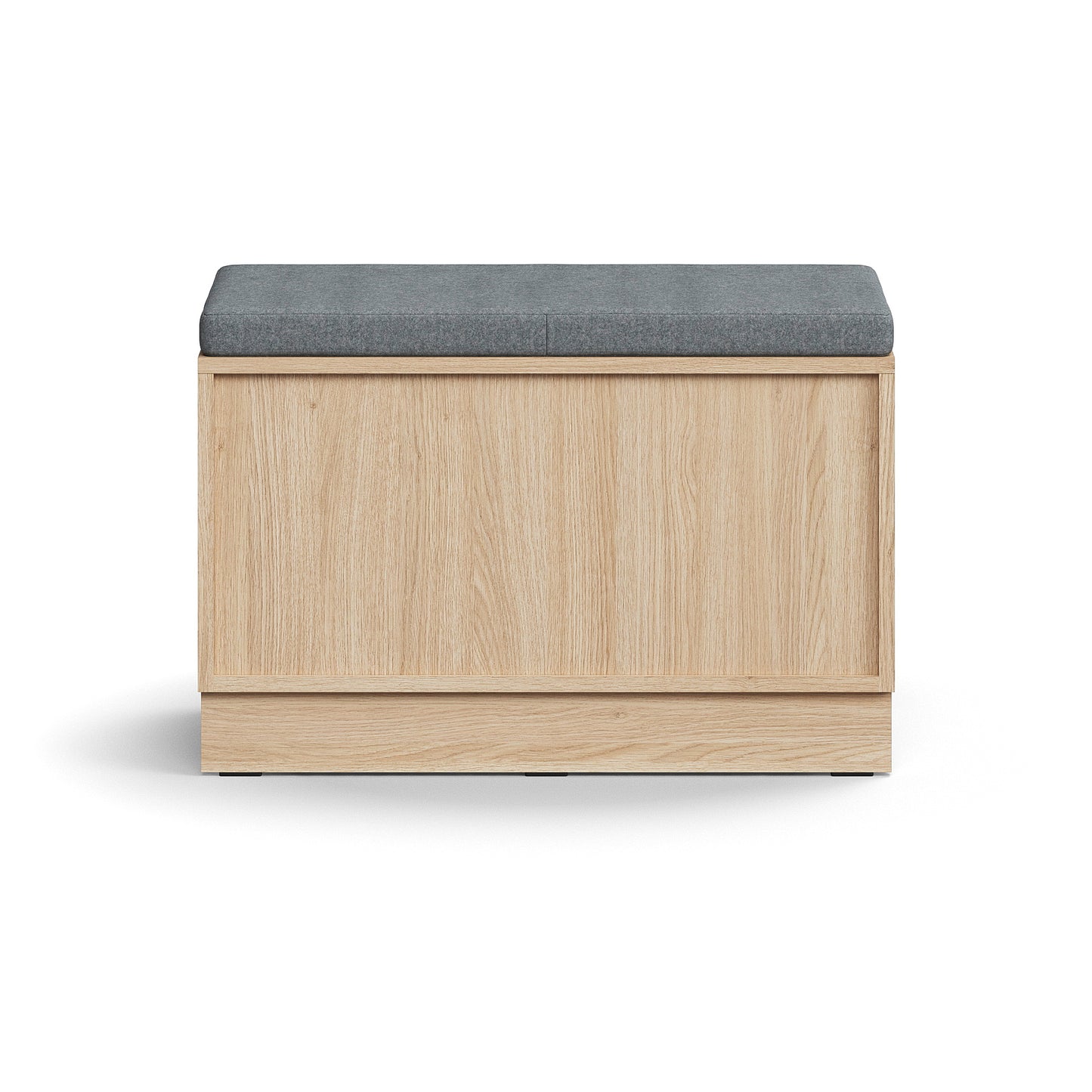 Oppbevaringsbenk QBUS, grå pute, 2 skuffer, eik
