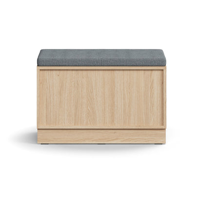 Oppbevaringsbenk QBUS, grå pute, 2 skuffer, eik