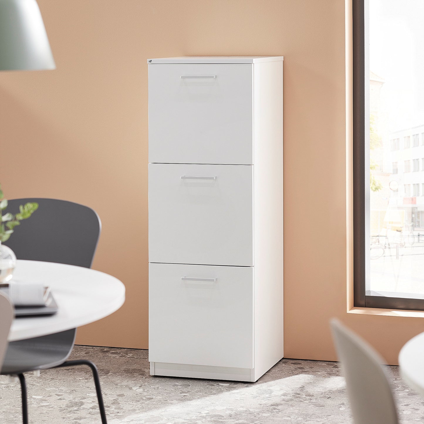 Kildesorteringsskap FAHRENHEIT, 3 skuffer, hvit, 3 stk. 21 l plastbakker