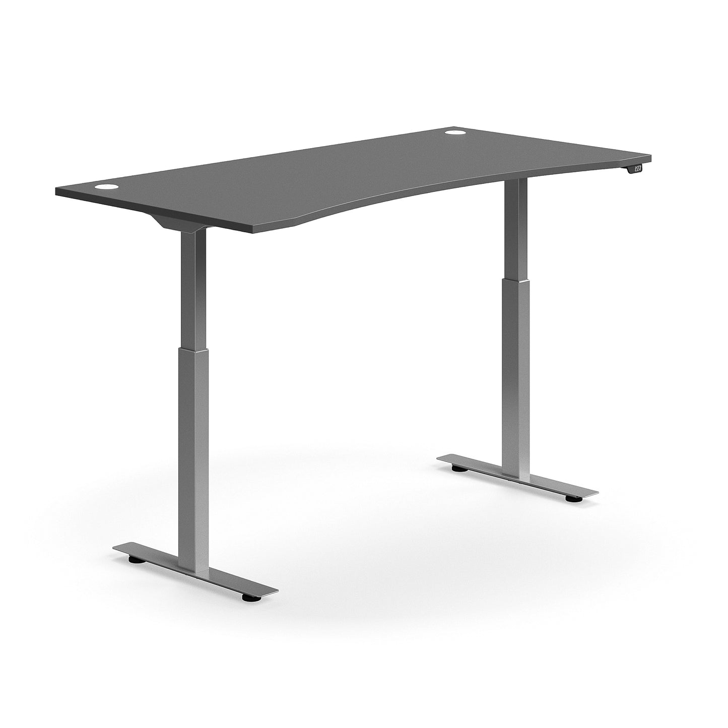 Skrivebord FLEXUS, hev/senk, mageuttak, L1600 B800 mm, sølv understell, grå