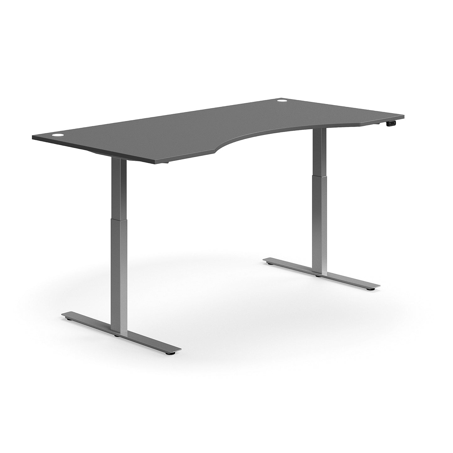 Skrivebord FLEXUS med mageuttak og frontpanel QBUS, L2000 B1000 mm, sølv understell, grå