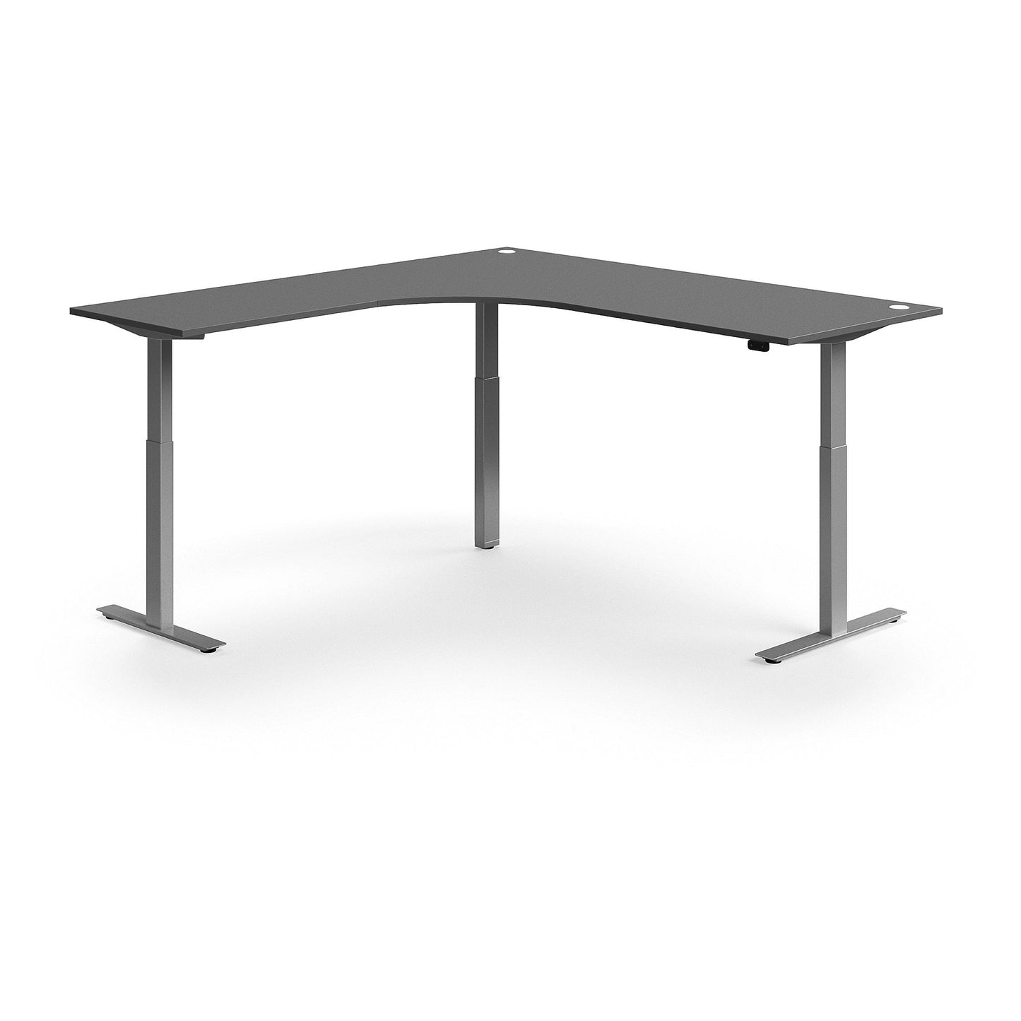 Hjørneskrivebord FLEXUS, hev/senk, L2000 B2000 mm, sølv, grå