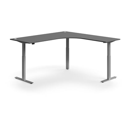 Hjørneskrivebord FLEXUS, hev/senk, L2000 B2000 mm, sølv, grå