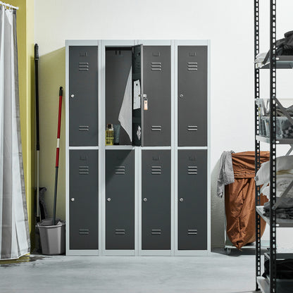 Garderobeskap CLICK, flatpakket, 4 seksjoner, 8 dører, H1800 B1200 D500 mm, grå stamme, mørk grå dør
