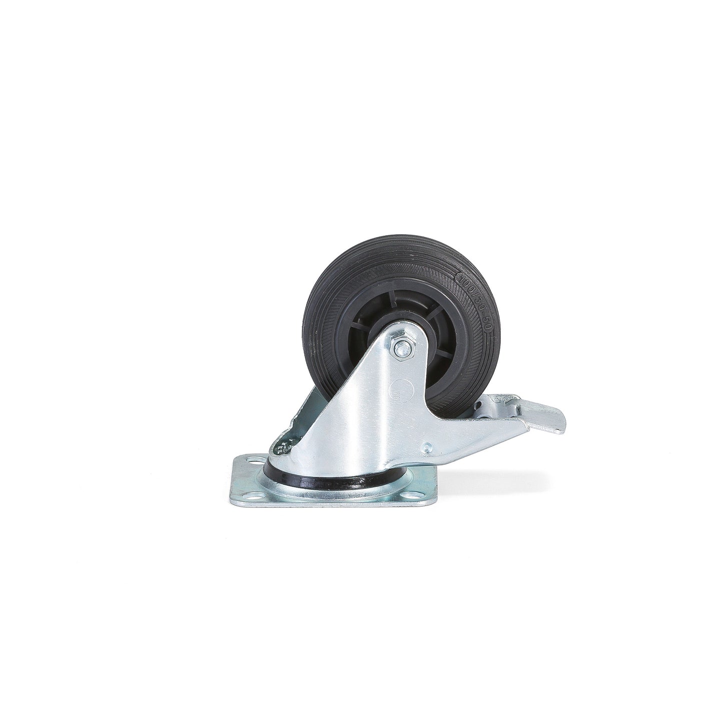 Svingbart hjul med brems, 100x30 mm, 70 kg, massiv gummi fra AJ Produkter