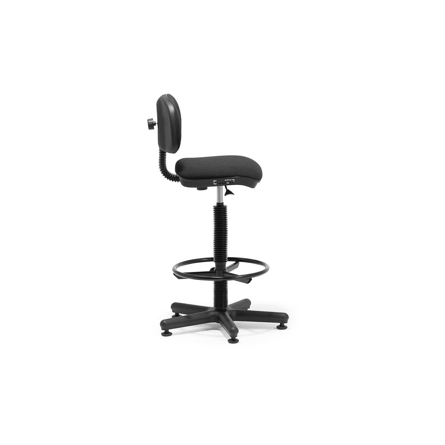 Verkstedstol ADELAIDE, glideføtter og fotring, svart stoff fra AJ Produkter