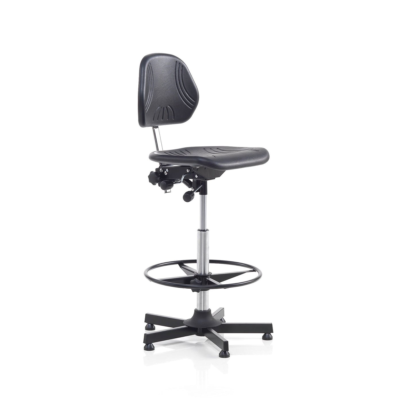 Verkstedstol RANDWICK, høy med fotring, 630–880 mm, svart fra AJ Produkter