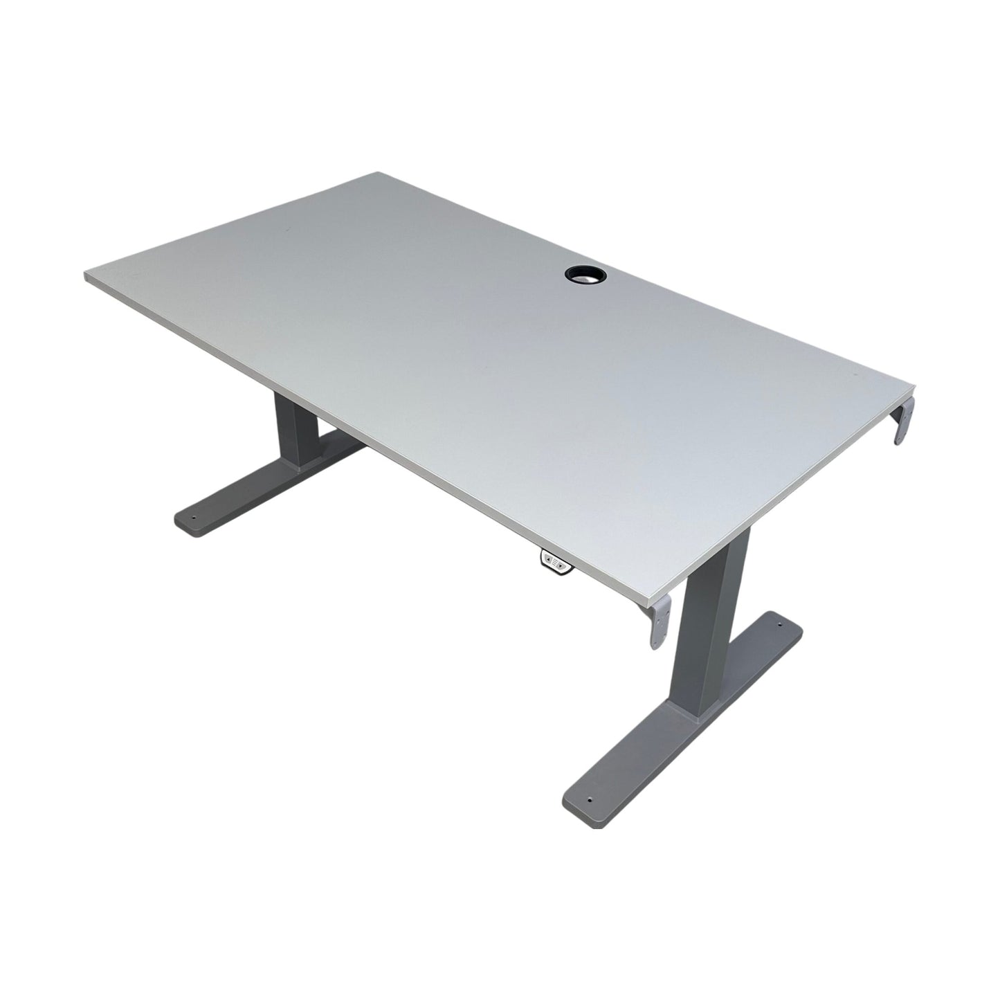 Elektrisk hev/senk skrivebord 140x80 cm, grå laminat, Kinnarps