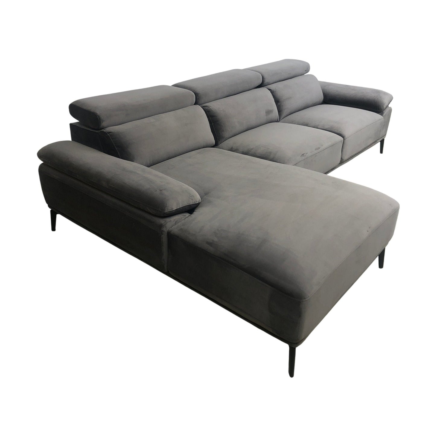 Brownsville sofa med sjeselong fra A-Møbler, mørk grå velur