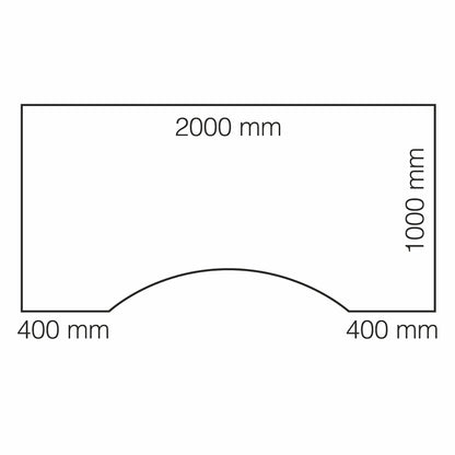Skrivebord FLEXUS med mageuttak og frontpanel QBUS, L2000 B1000 mm, sølv understell, grå