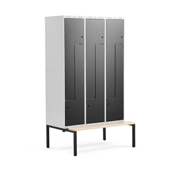 Z-skap CLASSIC Benkestativ, 3 seksjoner, 6 rom, H2120 B1200 D550 mm, svart