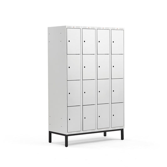 Småromsskap CLASSIC, benstativ, 4 seksjoner, 16 dører, H1940 B1200 D550 mm, grå fra AJ Produkter
