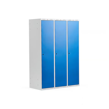 Garderobeskap CLASSIC, 3 seksjoner, H1740 B1200 D550 mm, blå fra AJ Produkter