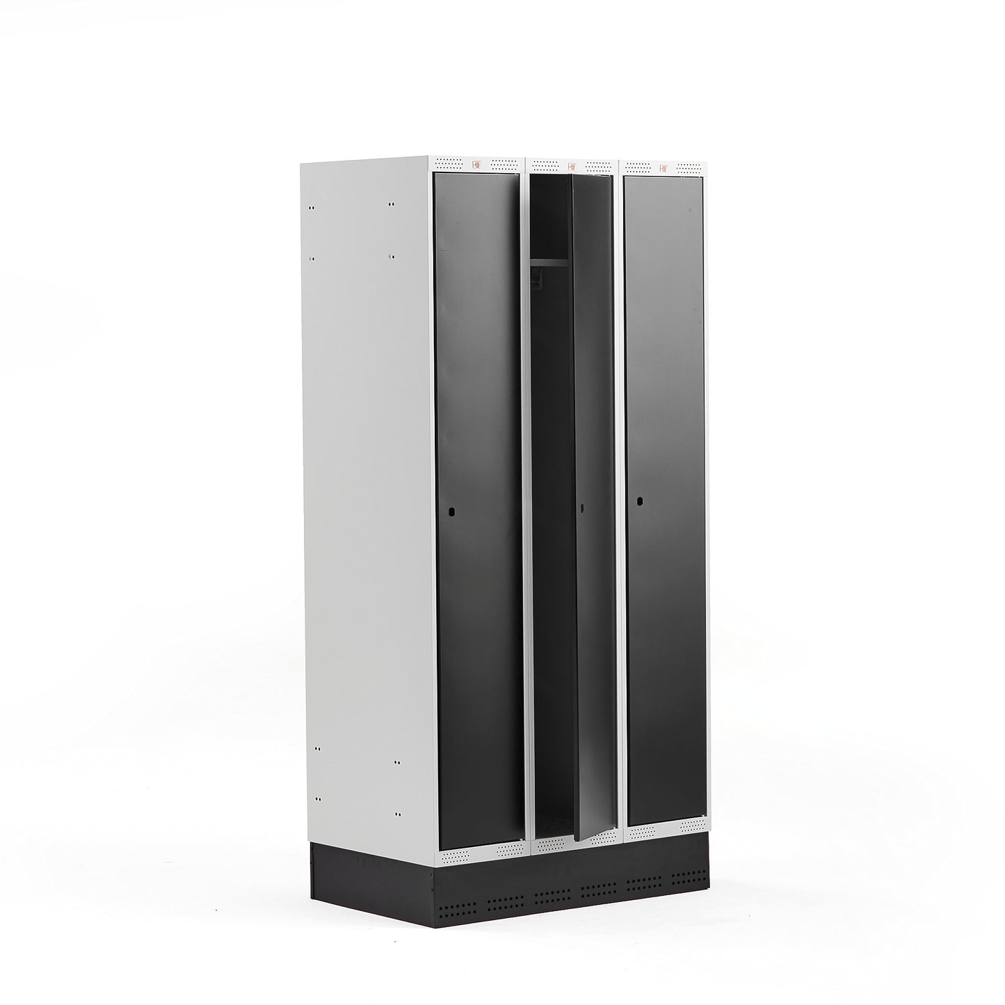 Garderobeskap CLASSIC, sokkel, 3 seksjoner, H1890 B900 D550 mm, svart