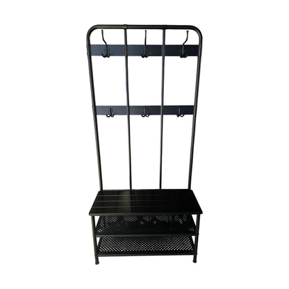 NIPÅSEN Knaggrekker og benk m skohyller, svart, 190x35x79 cm