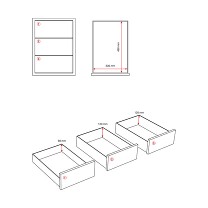 Skuffeseksjon FLEXUS, med hjul, 3 skuffer, grå