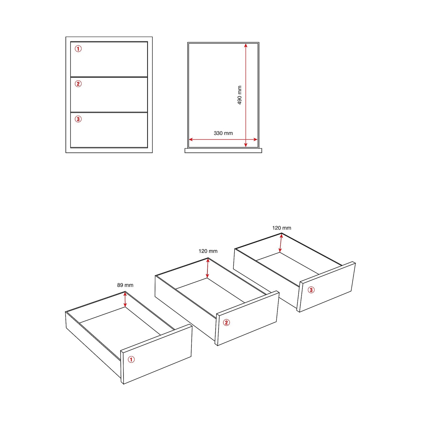 Skuffeseksjon FLEXUS, 3 skuffer, grå