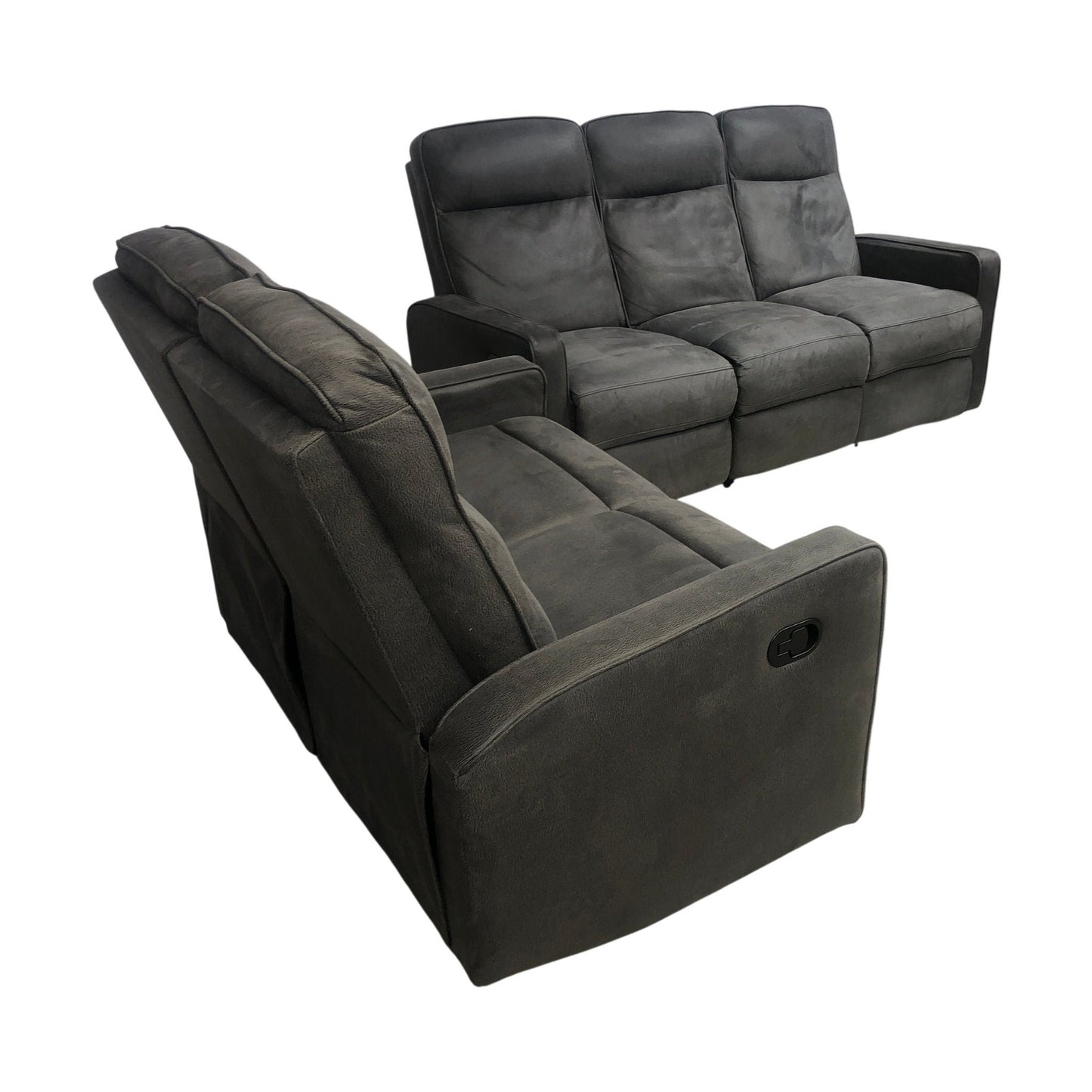 Asila recliner-sofagruppe fra A-Møbler, 3-seter, 2-seter + stol, microfiber, grå