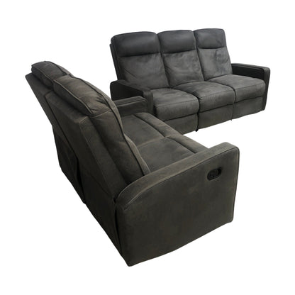 Asila recliner-sofagruppe fra A-Møbler, 3-seter, 2-seter + stol, microfiber, grå
