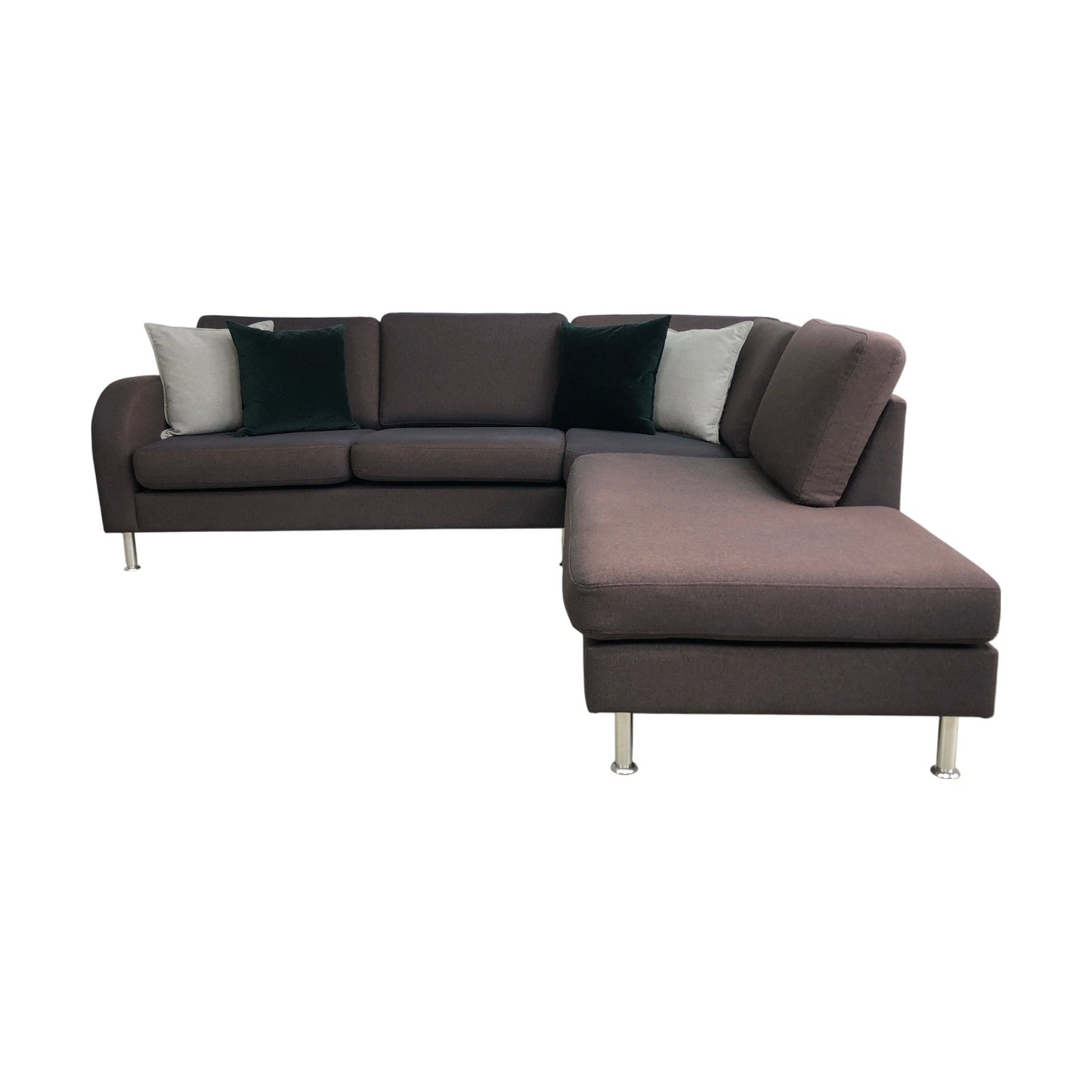 Brun hjørnesofa med åpen ende