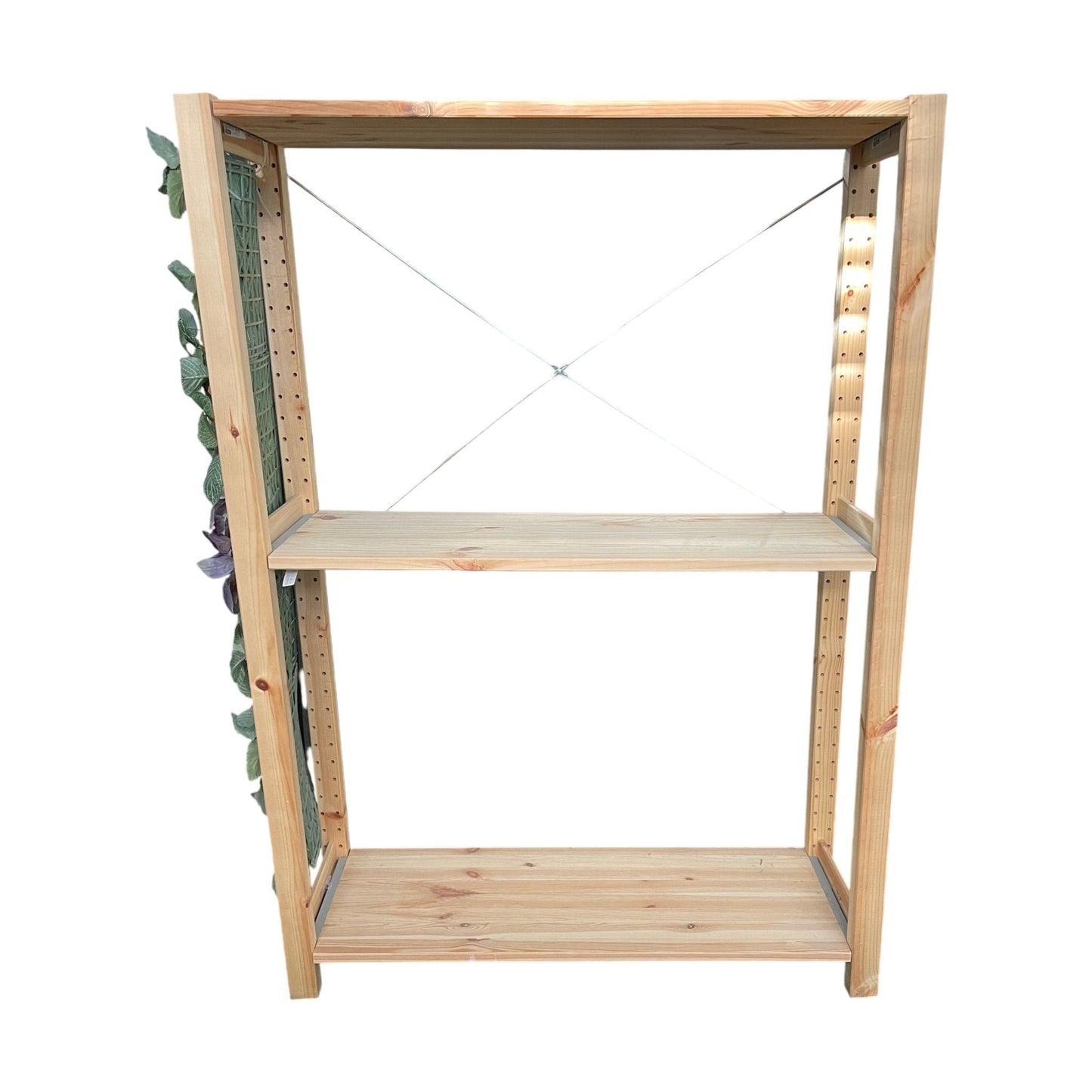 IVAR hylle i furu med kunstig planter, 89x31x124 cm