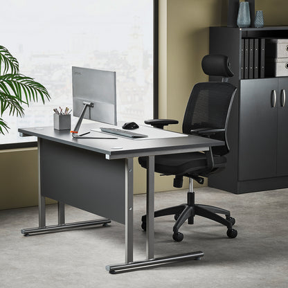 Skrivebord FLEXUS, innsynsskjerming, L1200 B800 H720 mm, grå laminat