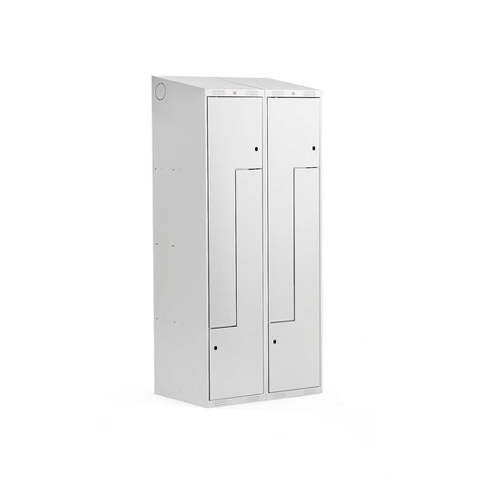 Z-skap CLASSIC, 2 seksjoner, 4 dører, skrått tak, H1900 B800 D550 mm, grå