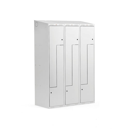 Z-skap CLASSIC, 3 seksjoner, 6 dører, skrått tak, H1900 B1200 D550 mm, grå