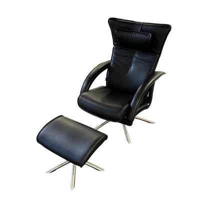 Delta lenestol fra Brunstad, hud, m/fotskammel