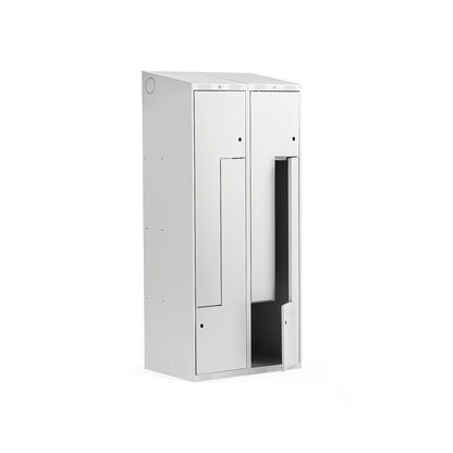 Z-skap CLASSIC, 2 seksjoner, 4 dører, skrått tak, H1900 B800 D550 mm, grå