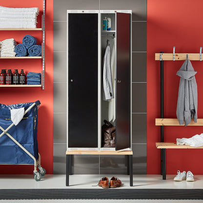 Garderobeskap CLASSIC, benkestativ, 2 seksjoner, H2120 B800 D550 mm, svart