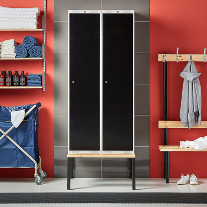 Garderobeskap CLASSIC, benkestativ, 2 seksjoner, H2120 B800 D550 mm, svart